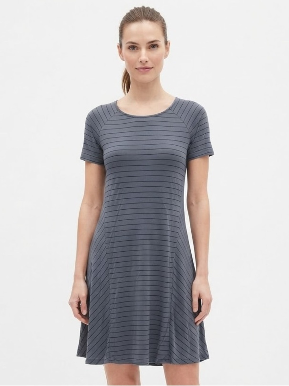 LUSH Gray & Black Striped Short Sleeve T-Shirt Dress